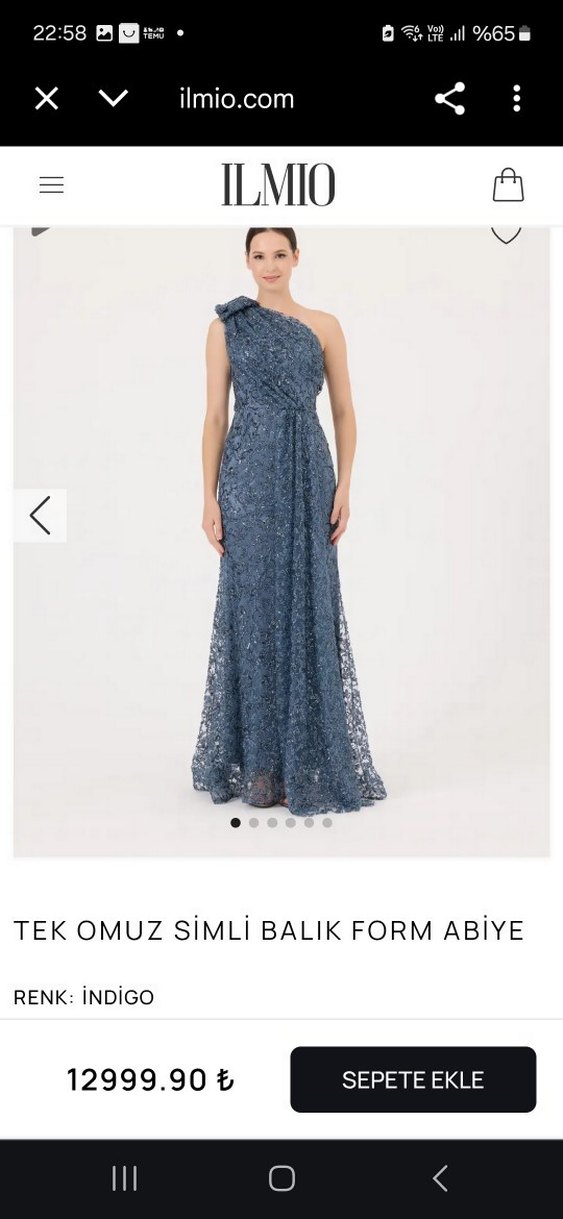 Drapeli Lacivert Nakışlı Uzun Abiye Elbise - Görsel 2