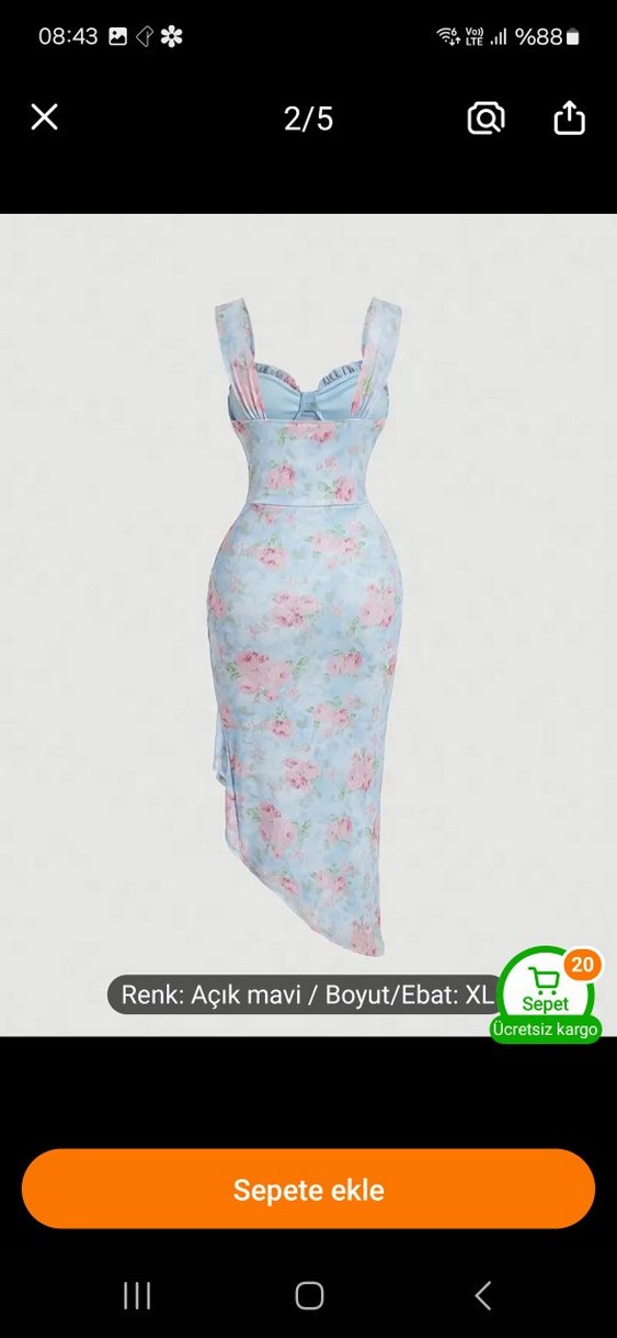 Tül açık mavi drapeli elbise - Görsel 2