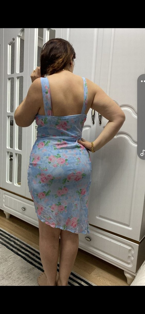 Tül açık mavi drapeli elbise - Görsel 5