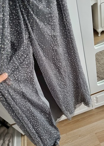 Gri Drapeli Uzun Abiye Elbise - Görsel 7