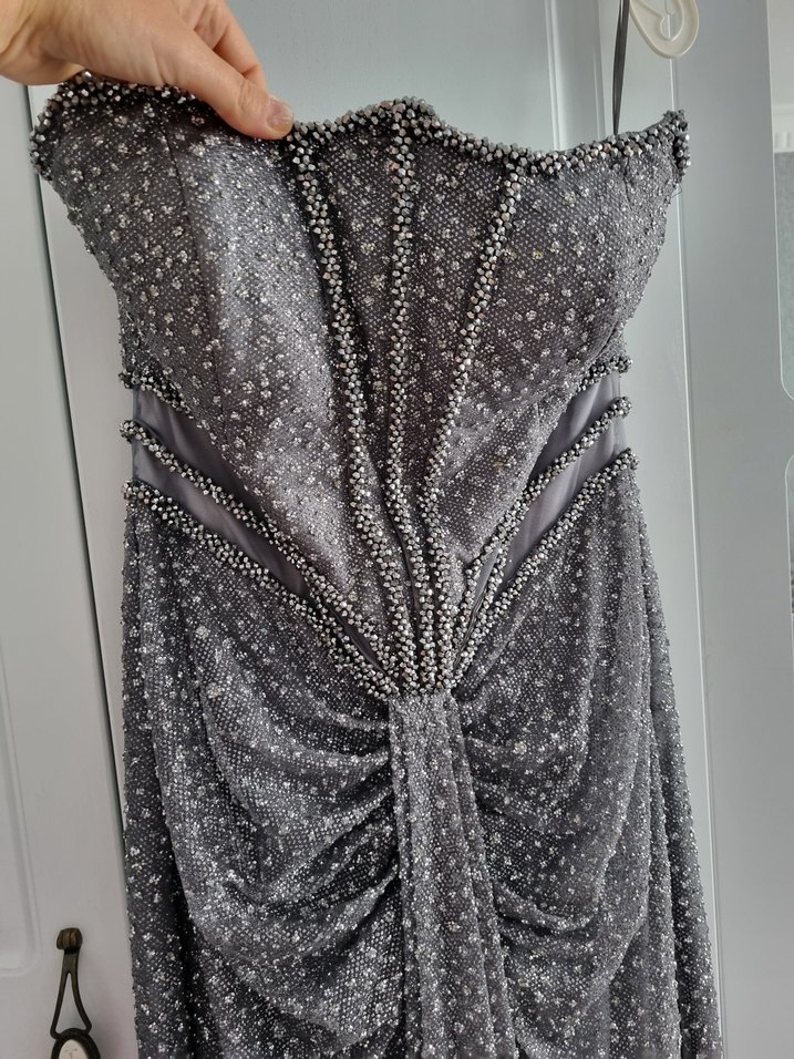 Gri Drapeli Uzun Abiye Elbise - Görsel 5