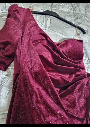 Bordo Drapeli Uzun Abiye Elbise - Görsel 7