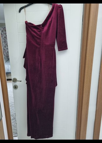 Bordo Drapeli Uzun Abiye Elbise - Görsel 5