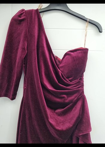 Bordo Drapeli Uzun Abiye Elbise - Görsel 6