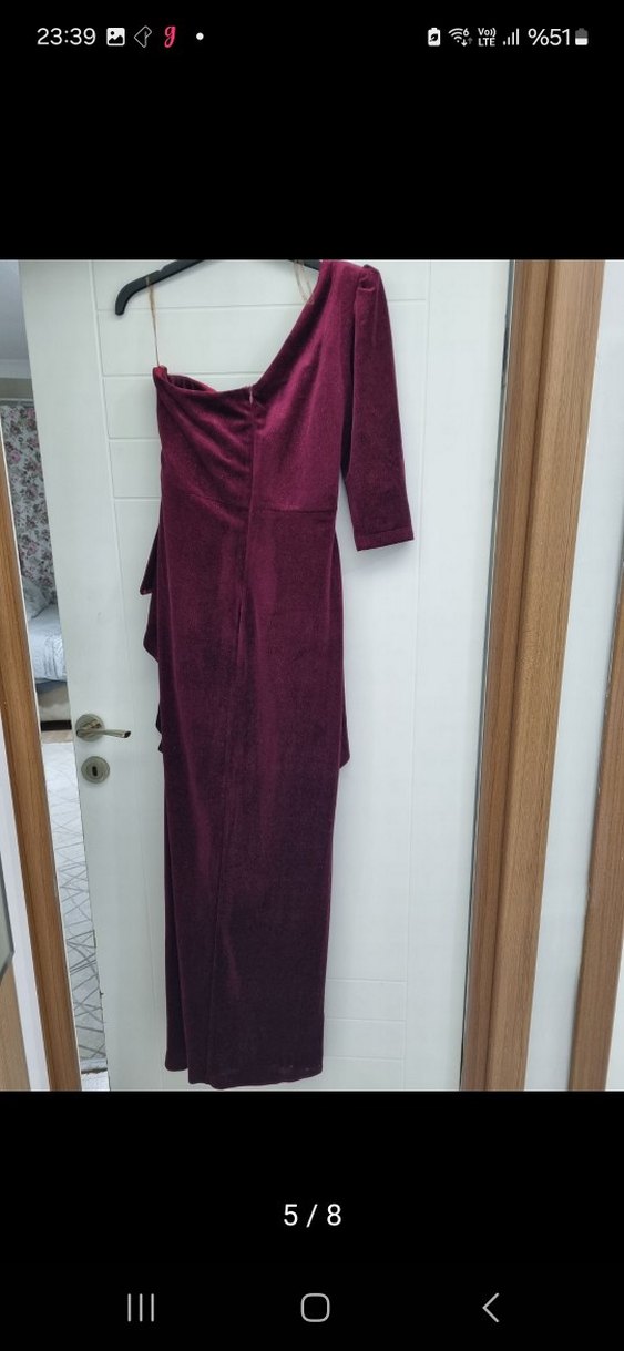 Bordo Drapeli Uzun Abiye Elbise - Görsel 5