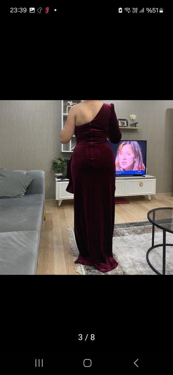 Bordo Drapeli Uzun Abiye Elbise - Görsel 3