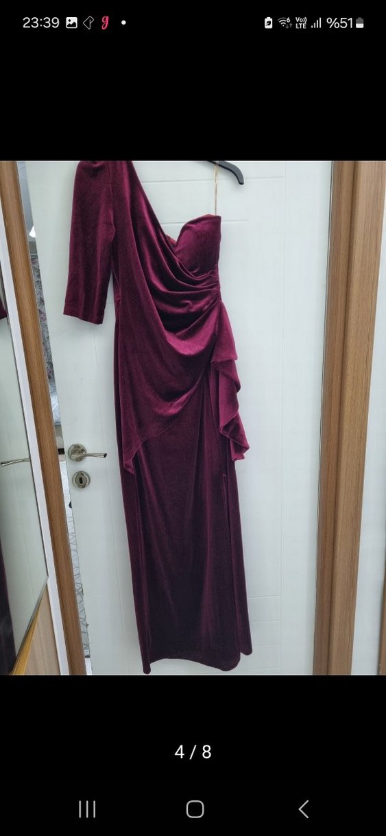 Bordo Drapeli Uzun Abiye Elbise - Görsel 4