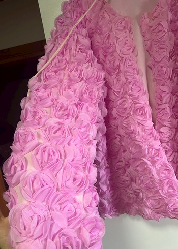 2K Pembe Midi Fırfırlı Pembe Güllü ceket