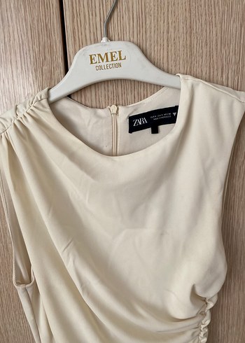 Zara Zara Beyaz Drapeli Uzun Kollu Kadın Abiye Elbise