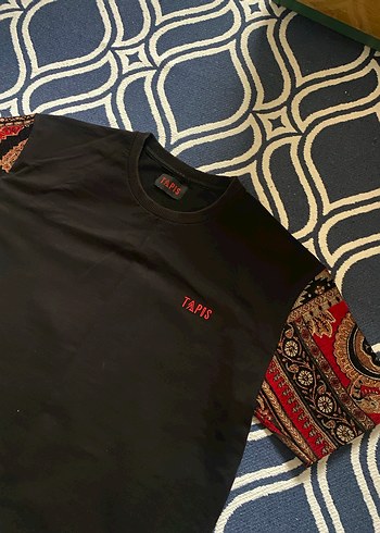 Etnik Desenli Kısa Kollu Siyah Erkek Tişört - Görsel 2