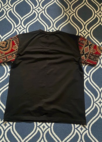 Etnik Desenli Kısa Kollu Siyah Erkek Tişört - Görsel 4