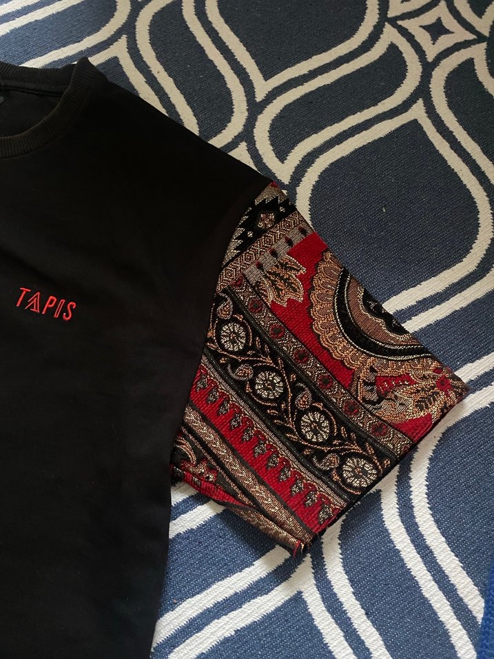 Etnik Desenli Kısa Kollu Siyah Erkek Tişört - Görsel 3