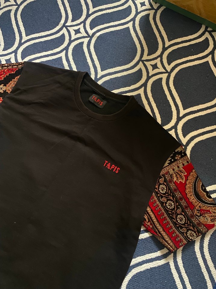 Etnik Desenli Kısa Kollu Siyah Erkek Tişört - Görsel 2