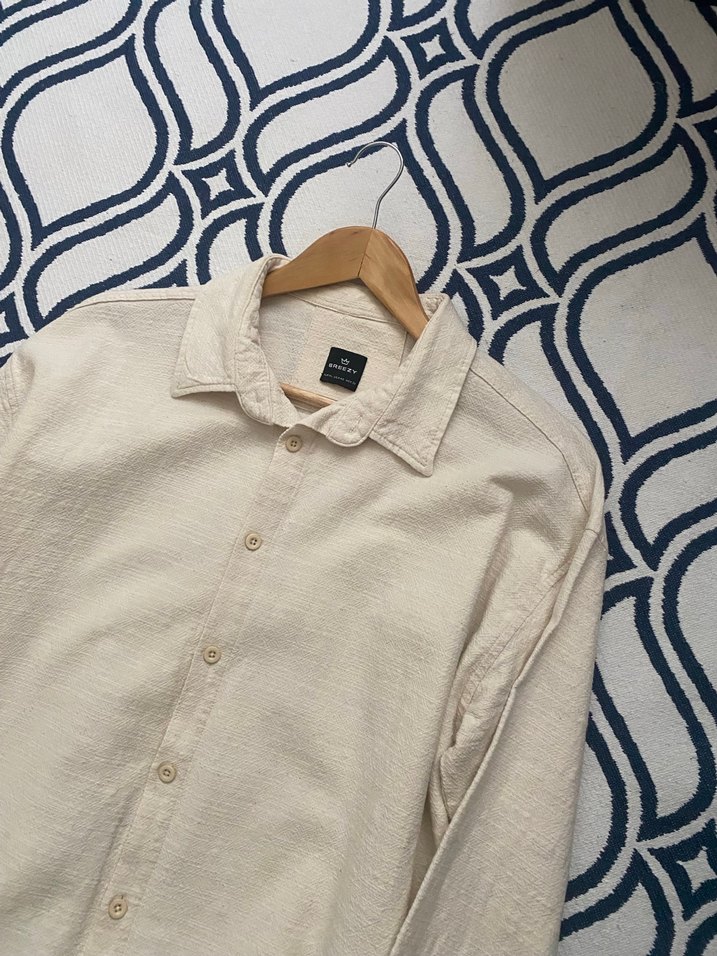Bej Erkek Keten Gömlek, Uzun Kollu - Görsel 3