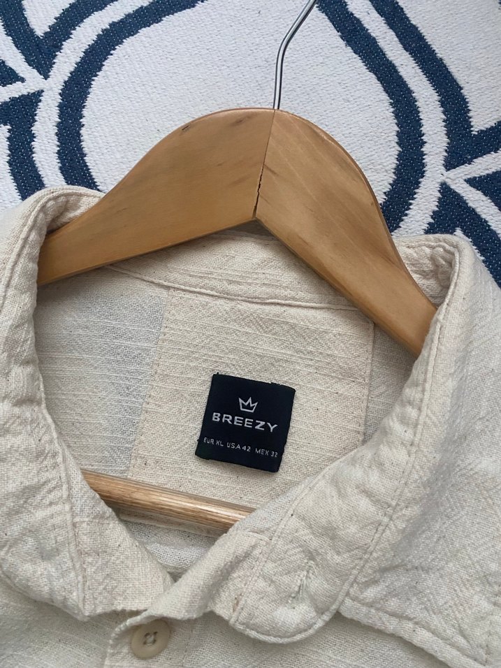 Bej Erkek Keten Gömlek, Uzun Kollu - Görsel 4