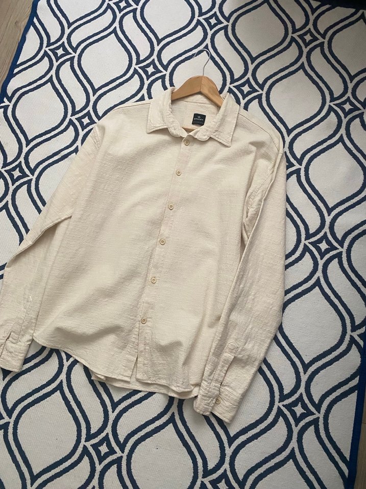 Bej Erkek Keten Gömlek, Uzun Kollu - Görsel 2