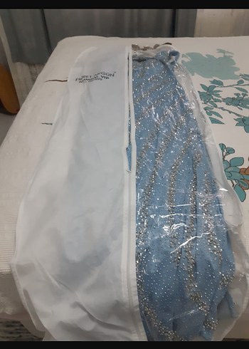 42 Beden Mavi Straplez Payetli Midi Abiye Elbise