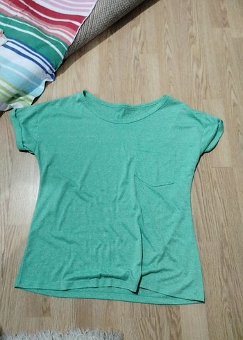 Turkuaz Keten Kadın Tişört - Görsel 5