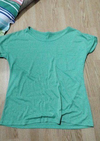 Turkuaz Keten Kadın Tişört - Görsel 2