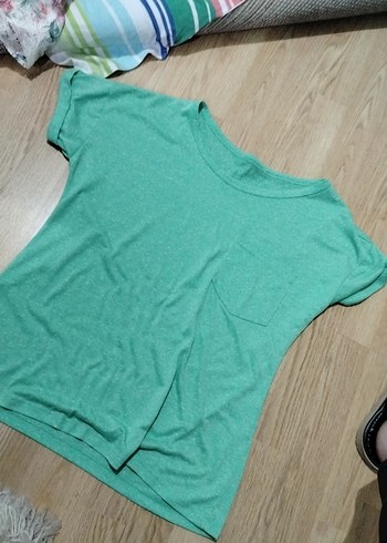 Turkuaz Keten Kadın Tişört - Görsel 4