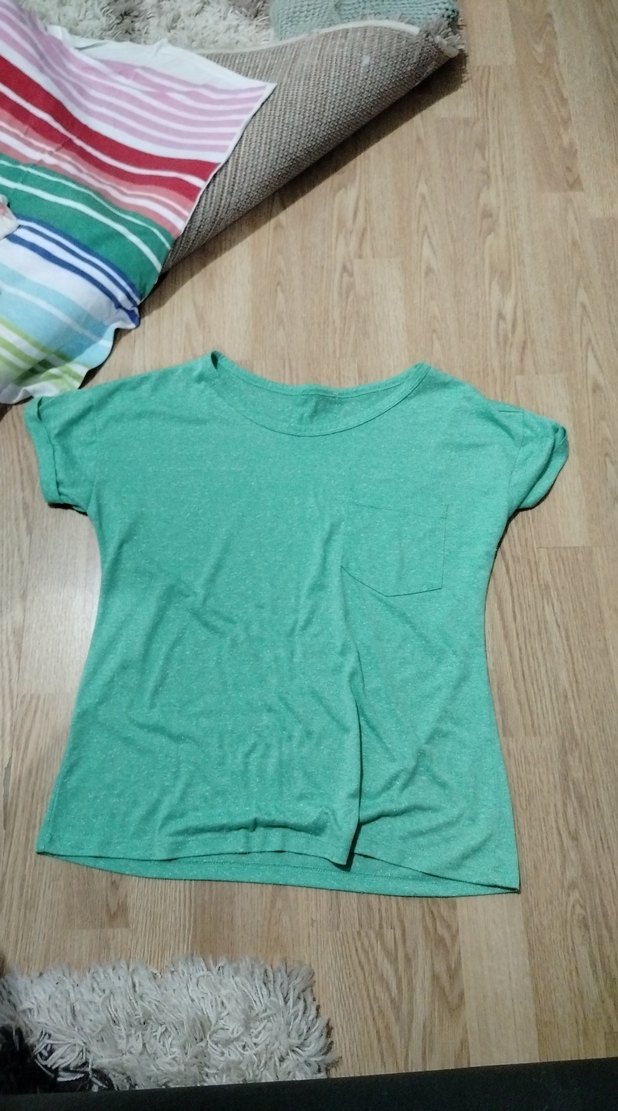 Turkuaz Keten Kadın Tişört - Görsel 5