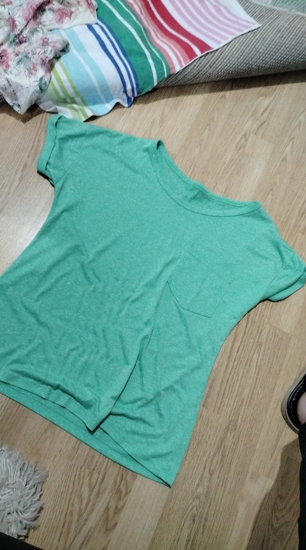 Turkuaz Keten Kadın Tişört - Görsel 4