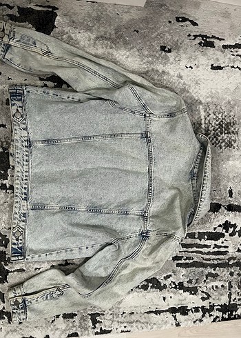 xs Beden Gri Uzun Kesim Batik Desenli Denim Ceket