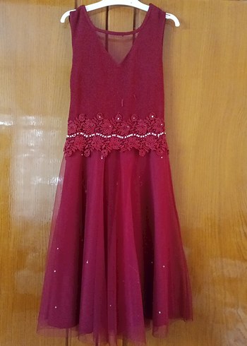 Diğer Diger Bordo Kız Çocuk Dantel Nakışlı Elbise