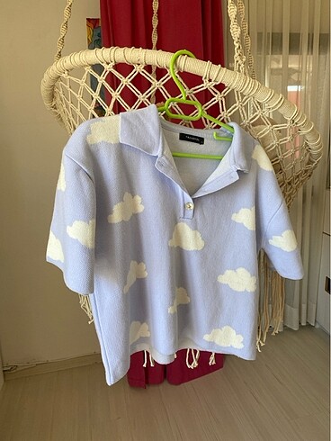 Polo yaka bulutlu kısa kollu kazak