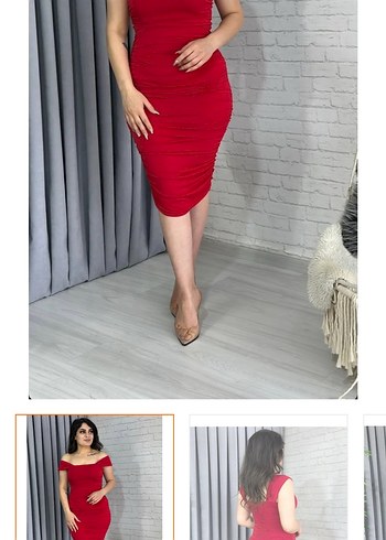 Kadın Kırmızı Pilili Uzun Kalem Elbise - Görsel 3