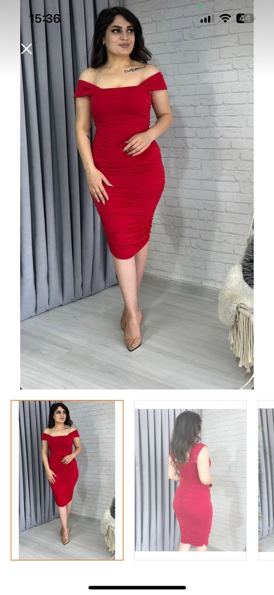 Kadın Kırmızı Pilili Uzun Kalem Elbise - Görsel 3