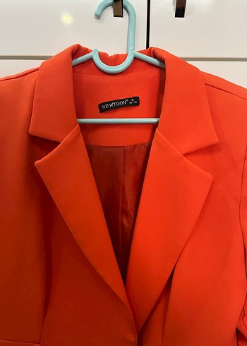 Turuncu Düğmeli Kadın Midi Blazer - Görsel 3