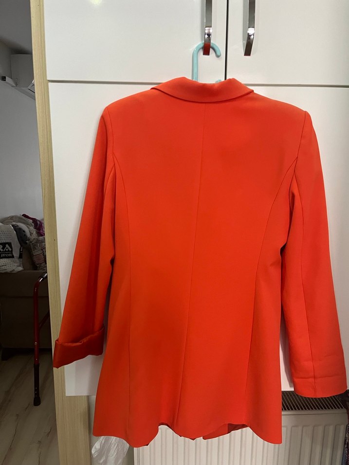 Turuncu Düğmeli Kadın Midi Blazer - Görsel 2