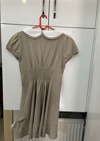 Bej V Yakalı Midi Elbise - Görsel 2