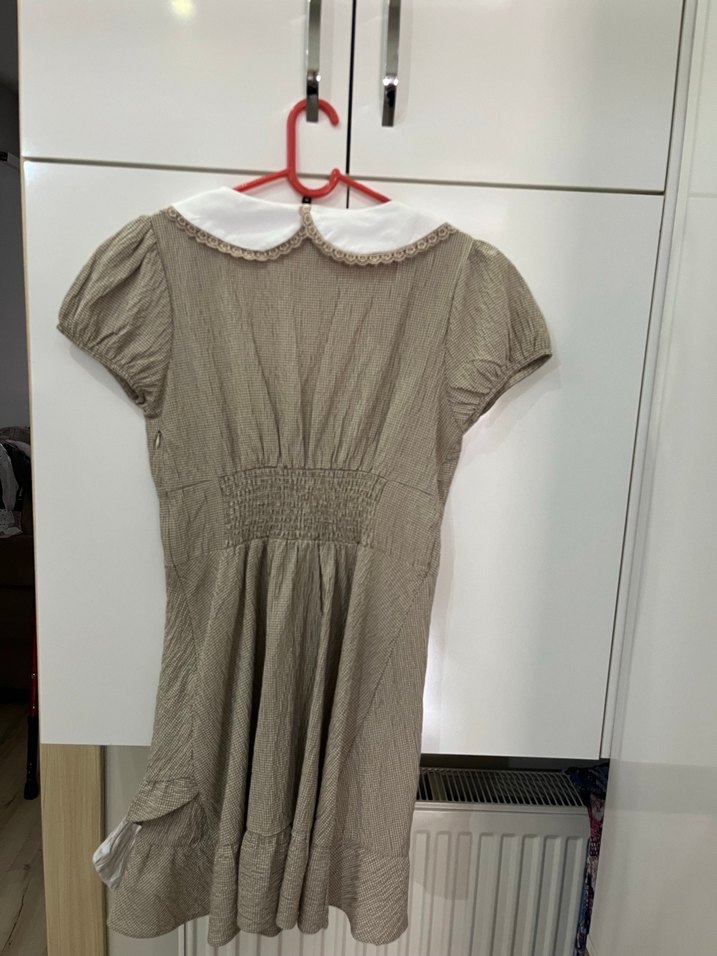 Bej V Yakalı Midi Elbise - Görsel 2