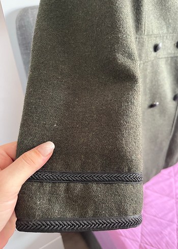 Haki Renk Düğmeli Kadın Kaban - Görsel 4