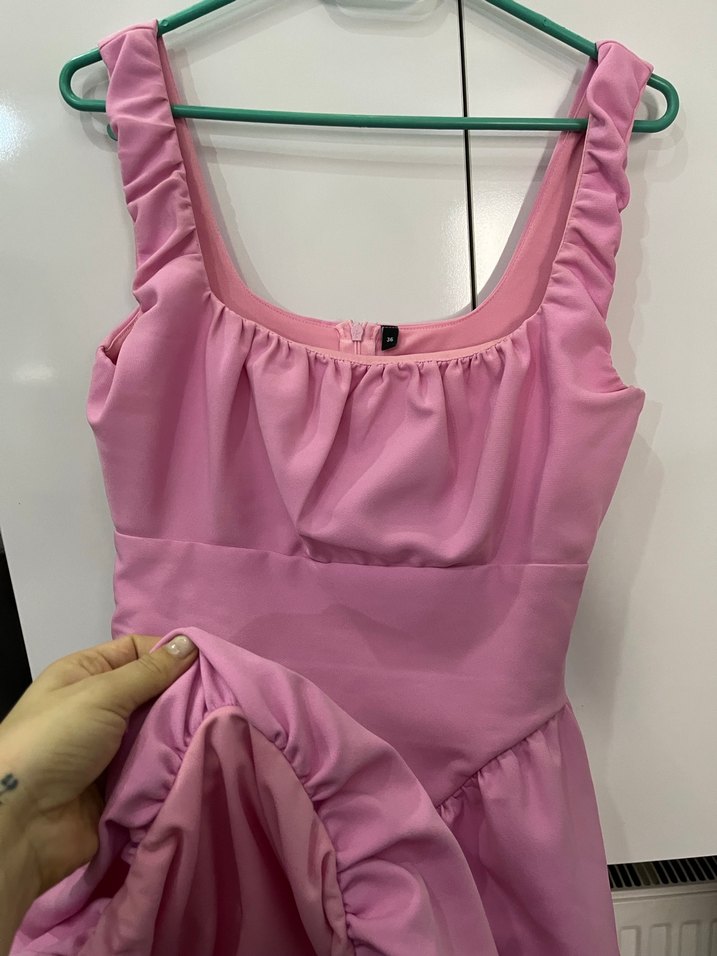 Pembe Mini Fırfırlı Askılı Elbise - Görsel 3