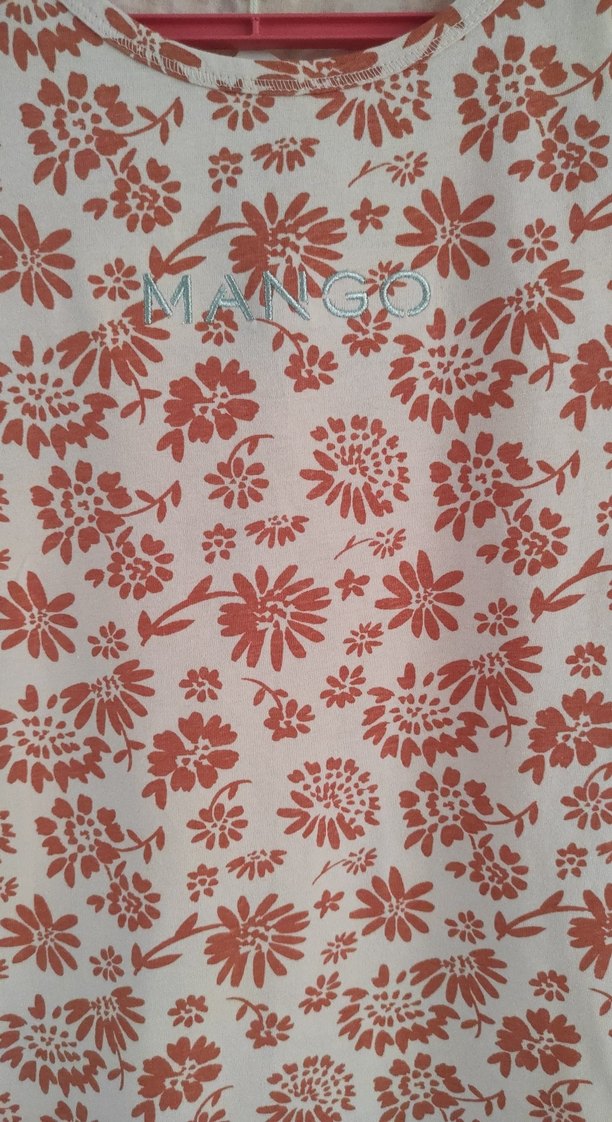 Kız çocuk Kırmızı Çiçek Desenli V Yaka Tişört - Görsel 4