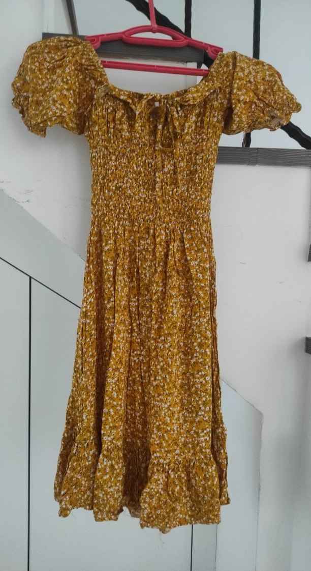 Sarı Bağlamalı Bohem Mini Elbise - Görsel 5