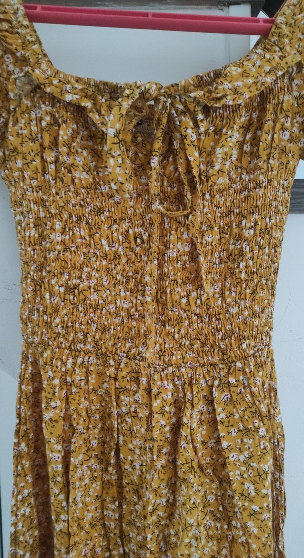 Sarı Bağlamalı Bohem Mini Elbise - Görsel 2