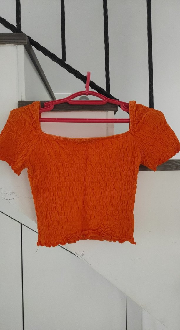 Kısa Kollu Turuncu Mini Bluz - Görsel 3