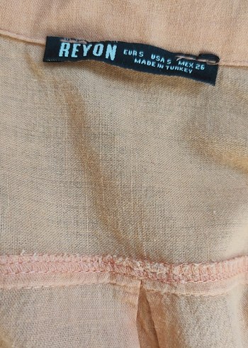 Açık Turuncu Kadın Keten Gömlek, Düğmeli, Salaş Kesim - Görsel 5