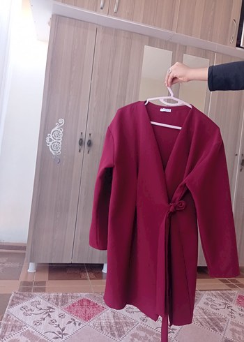 Bordo Uzun Kollu Midi Kadın Kaban