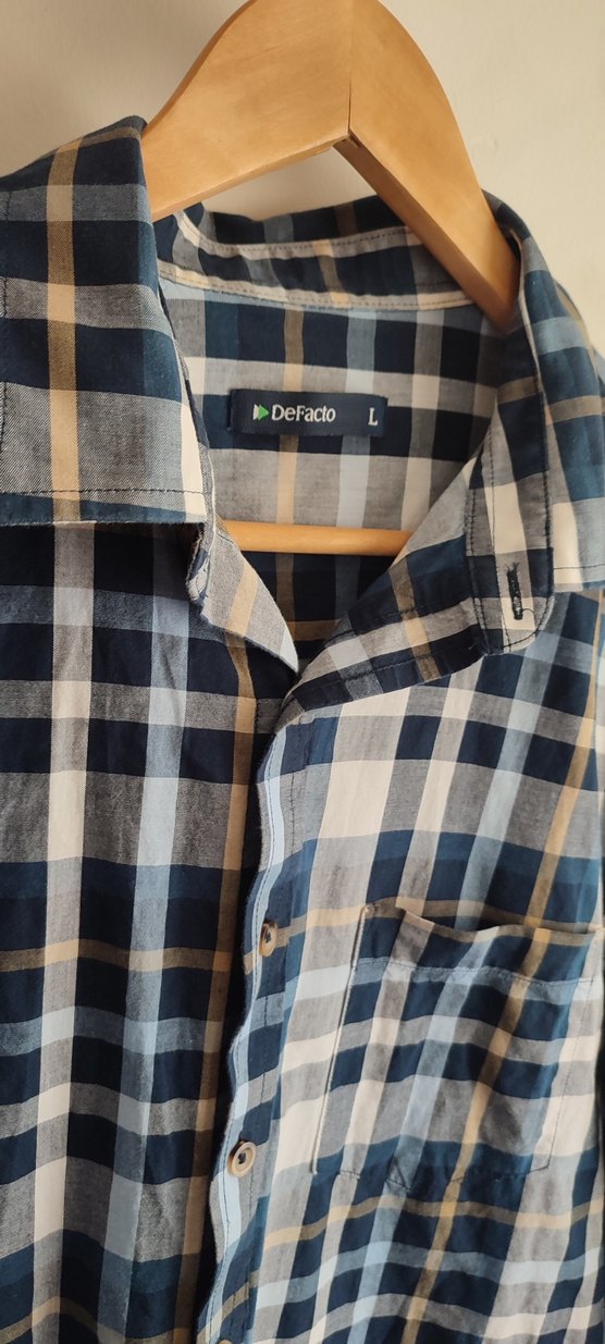 Erkek Mavi Kareli Pamuk Gömlek - Görsel 3