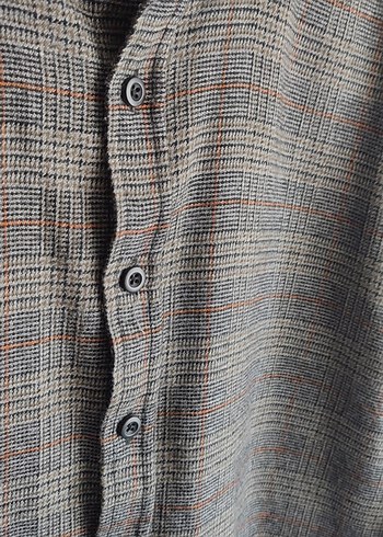 L beden, Yün Erkek Gömlek, turuncu çizgili/gri/kahverengi - Görsel 3