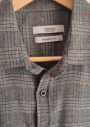 L beden, Yün Erkek Gömlek, turuncu çizgili/gri/kahverengi - Görsel 5