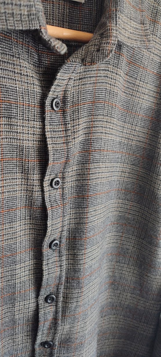 L beden, Yün Erkek Gömlek, turuncu çizgili/gri/kahverengi - Görsel 3