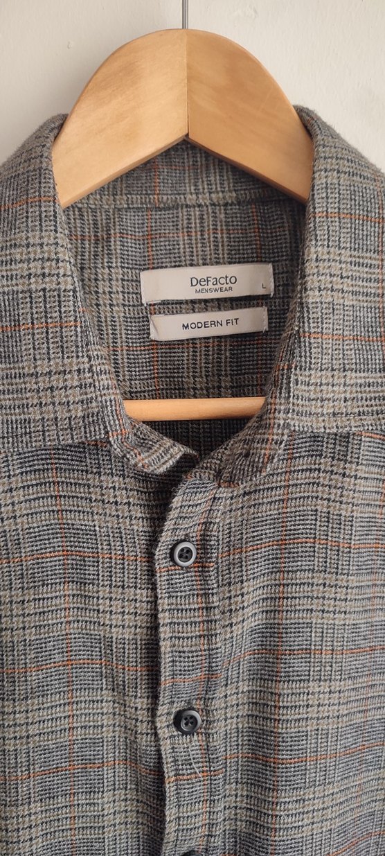 L beden, Yün Erkek Gömlek, turuncu çizgili/gri/kahverengi - Görsel 5