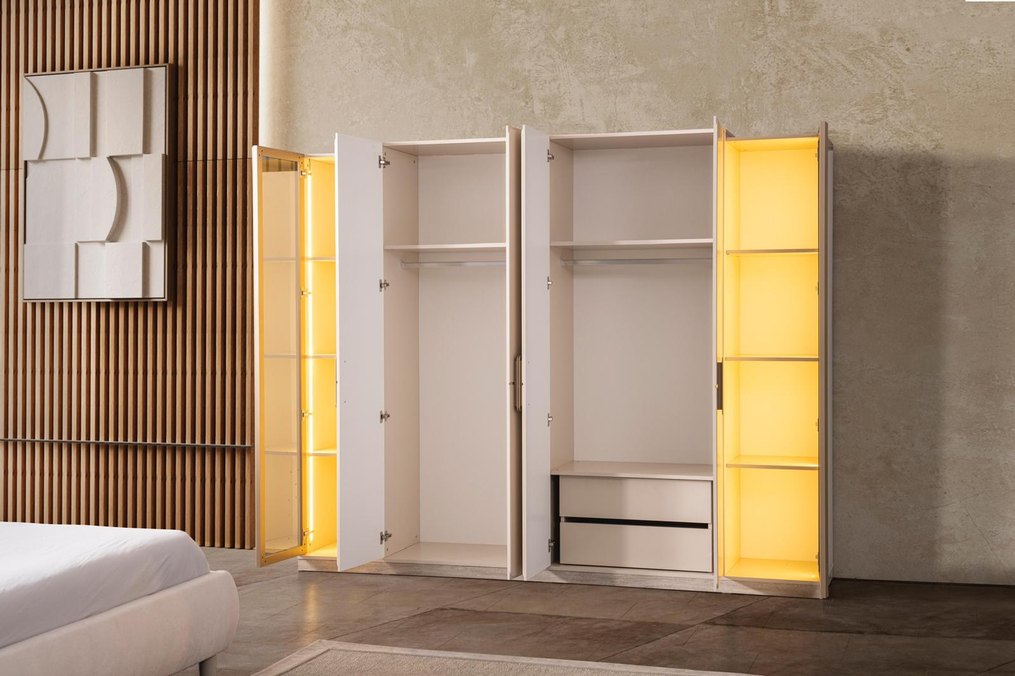 yatak odası full takım led aynalı 6lı gardrop yatak minderbazalı - Görsel 3