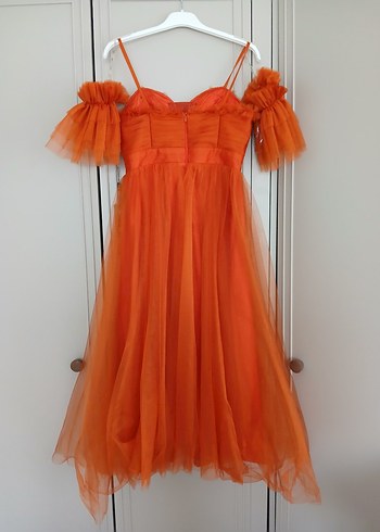 Turuncu midi Abiye Elbise - Görsel 2